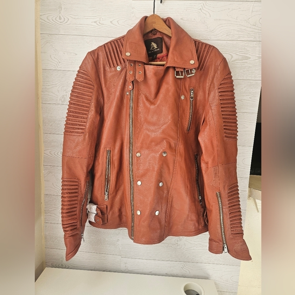 Alen Cooper-Brown Tan XL Real Leather Biker Moto Jacket For Men NWOT - Picture 4 of 13